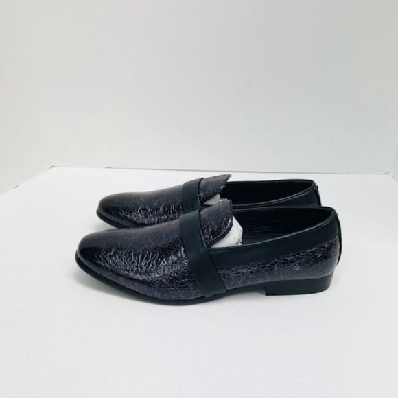 Men's Amali Black Crackled Mettalic Slip Ons Shoes - Picture 3 of 5